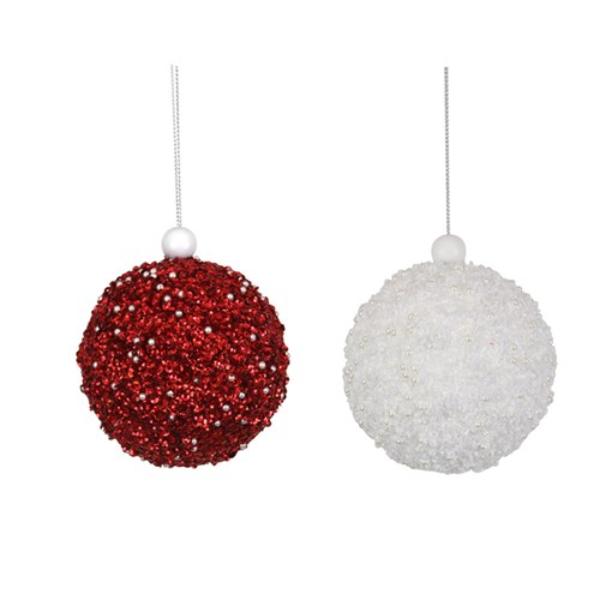 Red & White Sequin Bauble - 8cm