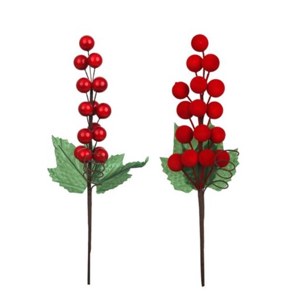 Assorted Flocked & Shiny Berry Pick - 26cm