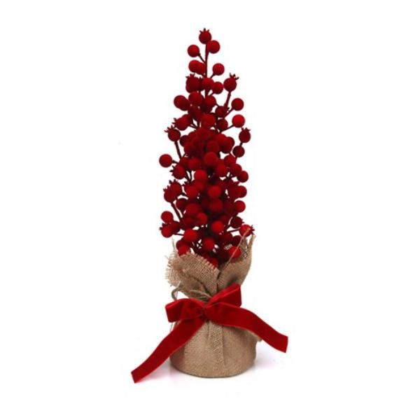 Flocked Red Berry Tree In Burlap Pot - 42cm