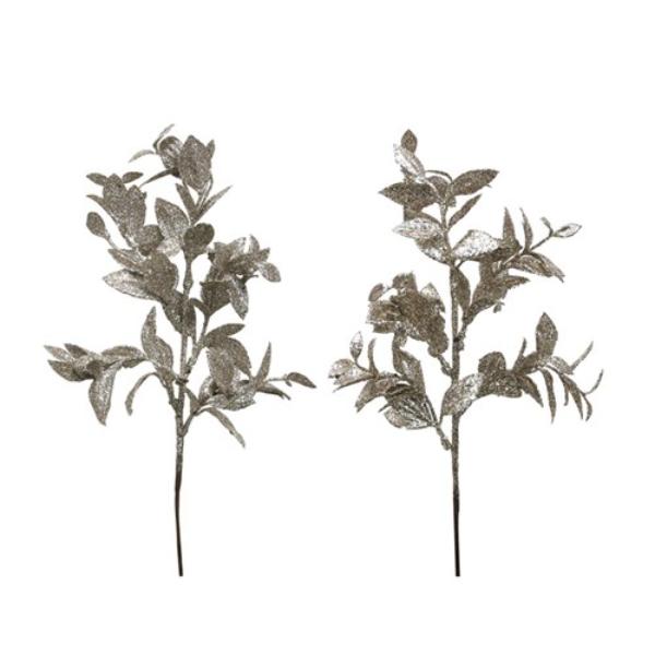 Platinum Champagne Glitter Leaf Stem - 38cm