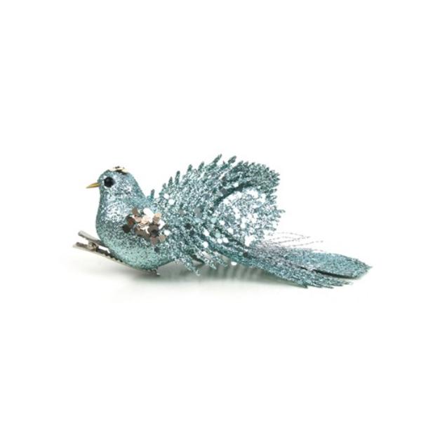 Teal Blue Bird With Clip - 15cm