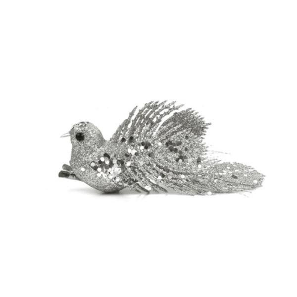Silver Bird With Clip - 15cm