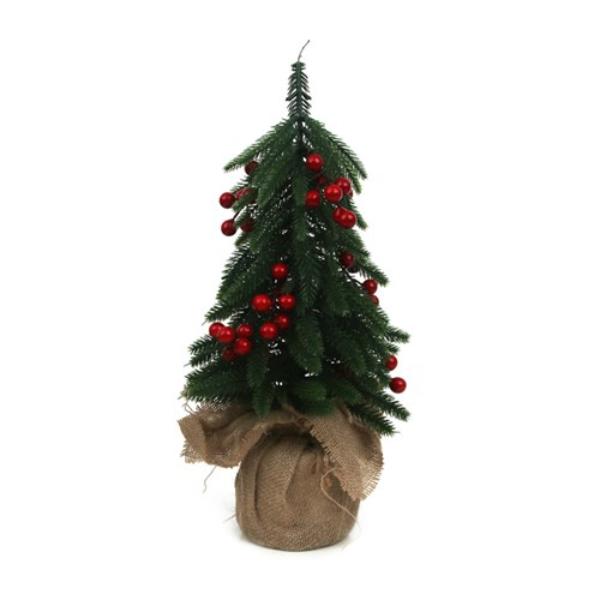 Faux Pine Tree With Berries In Burlap Pot - 35cm
