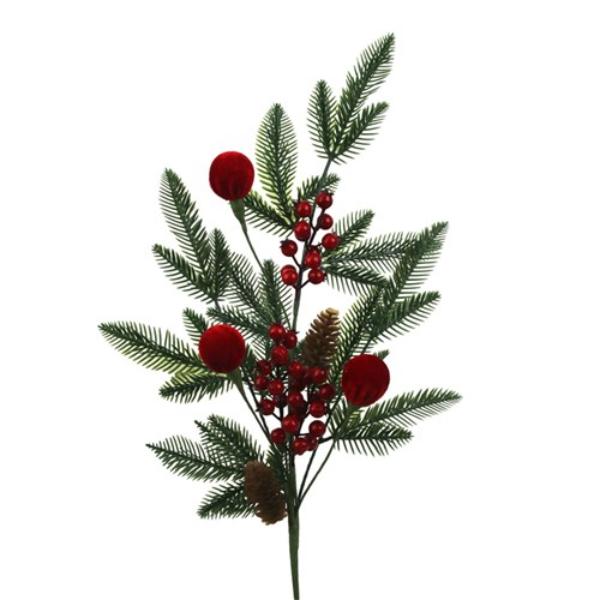 Faux Pine Drop With Berries & Balls - 50cm