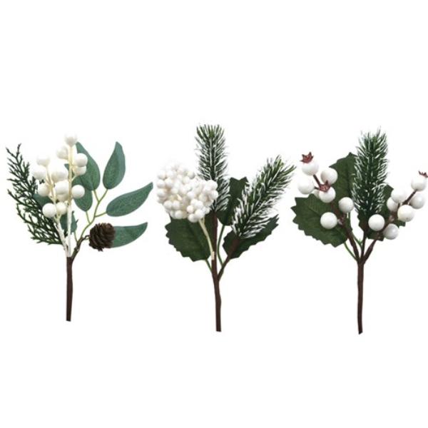 Assorted White & Green Berry Picks - 22cm