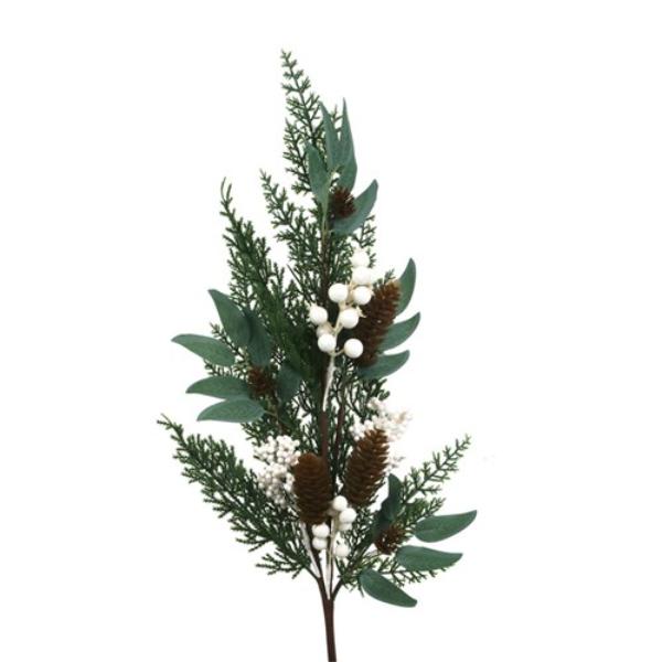 Faux Pine Drop With White Berries - 55cm