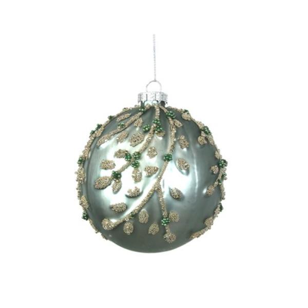Glass Gunmetal Bauble With Silver Beads - 10cm