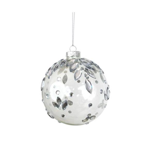 Clear Glass Bauble With Crystals - 10cm
