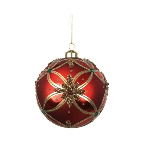 Red & Gold Handpainted Glass Bauble - 12cm