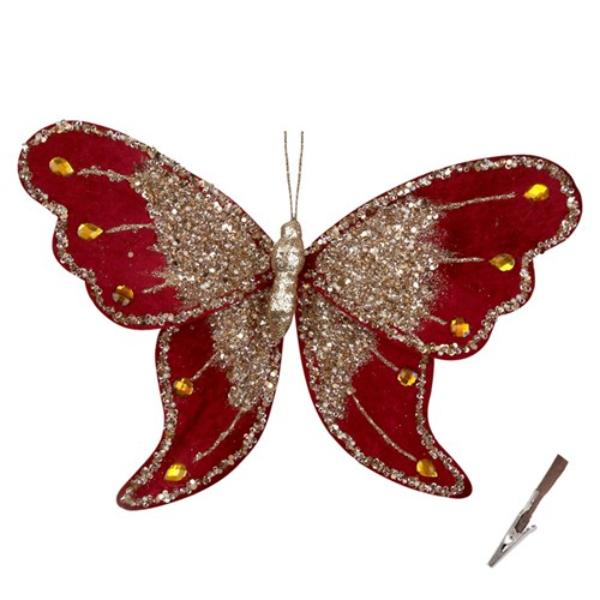 Burgundy & Gold Glitter Butterfly Clip - 23cm