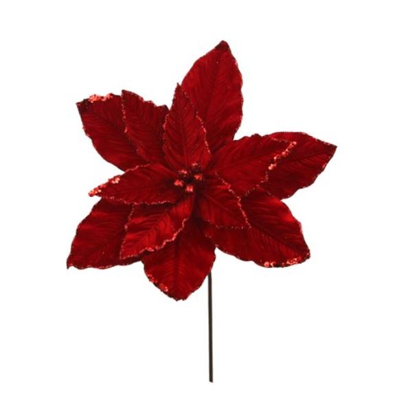 Red Velvet Poinsettia With Stem - 35cm