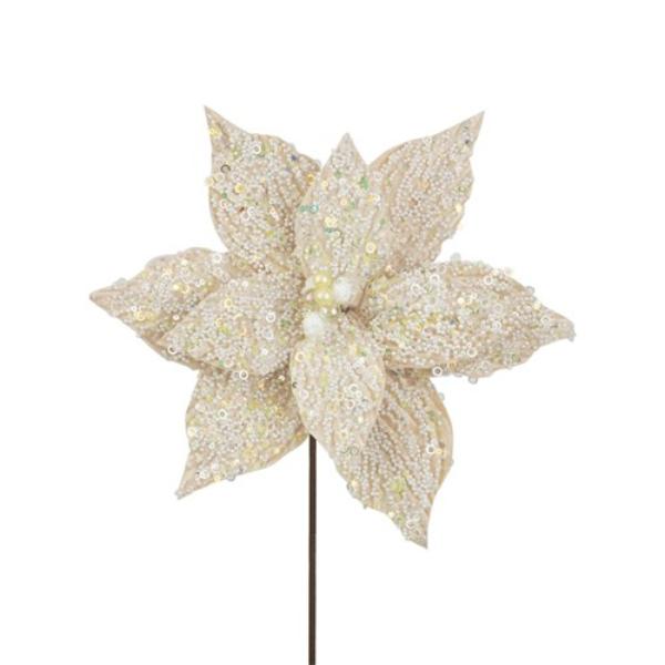 Ivory Velvet With Pearls Poinsettia - 33cm