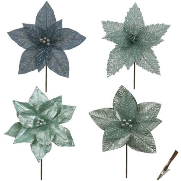 Sparkling Silver Assorted Poinsettia - 30cm