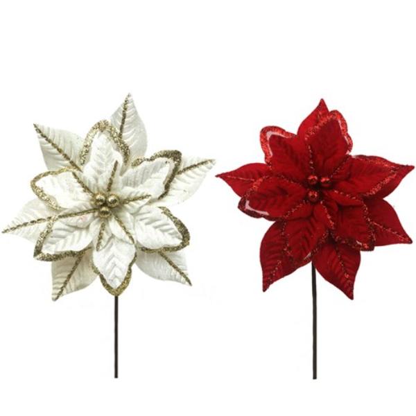 Ivory Or Deep Red Velvet Poinsettia - 17cm