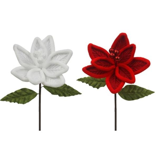 Red Or White Poinsettia With Leaf - 10cm