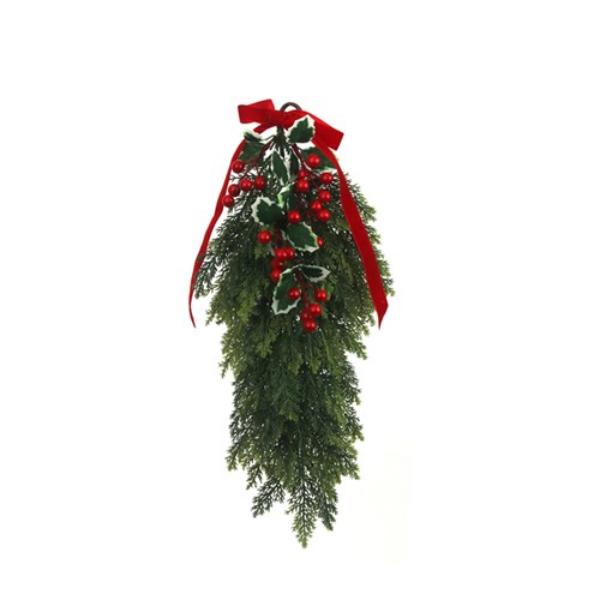 Pine Drop With Red Velvet Ribbon - 46cm