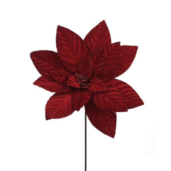 Red Velvet Poinsettia With Stem - 50cm
