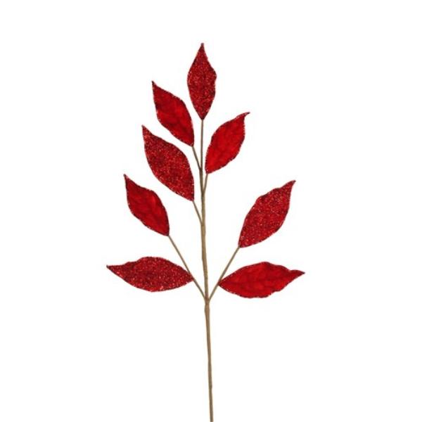 Red Velvet Beaded Leaves Stem - 74cm
