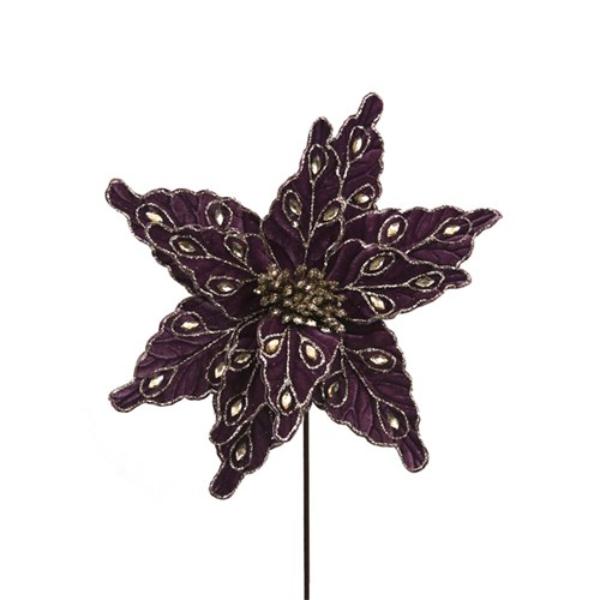 Velvet Violet & Jewels Poinsettia Stem - 50cm