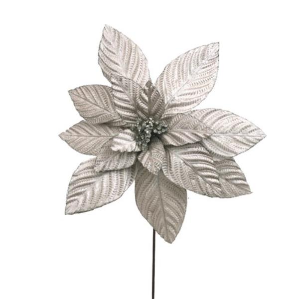Platinum Velvet Poinsettia Stem - 50cm