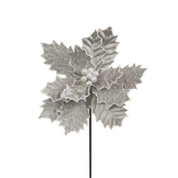 Platinum Velvet Frost Poinsettia Stem - 50cm