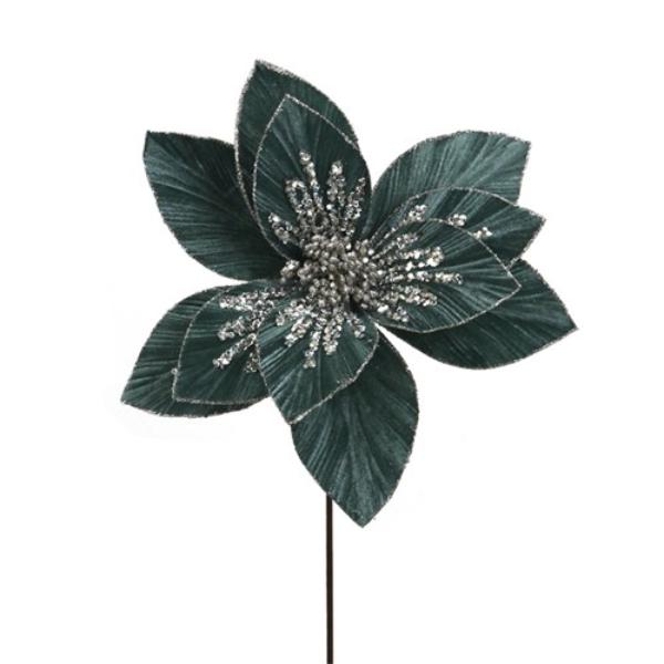 Celadon Green Velvet Poinsettia Stem - 50cm