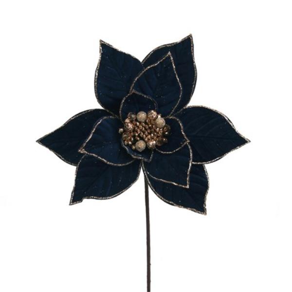 Midnight Blue Poinsettia With Rose Gold Details - 28cm