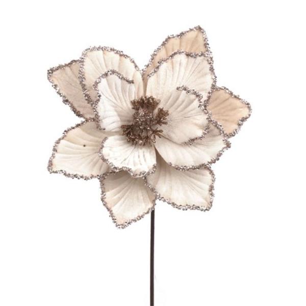 Champagne Brown & Glitter Magnolia Stem - 50cm