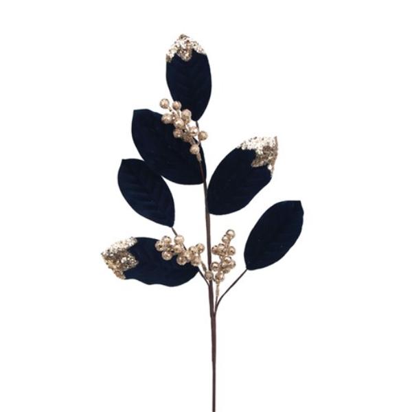Midnight Blue Leaf & Champagne Velvet Berries Stem - 70cm