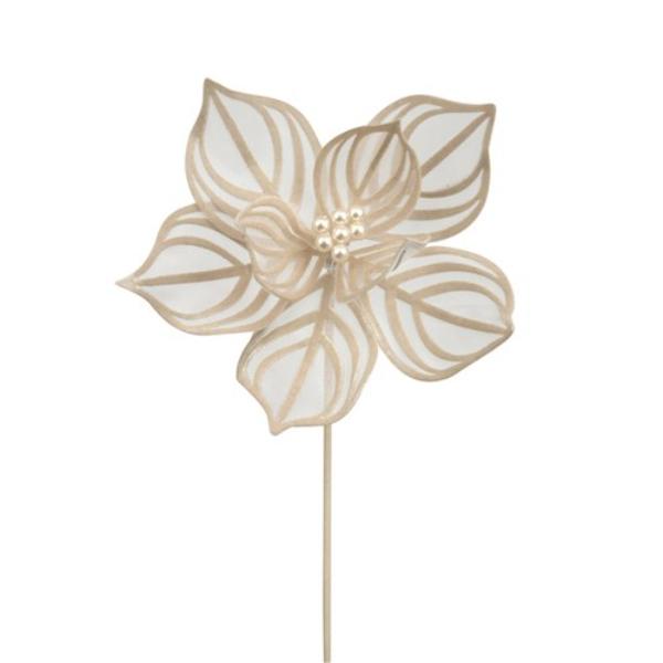 Champagne Lace & Pearl Poinsettia Stem - 50cm