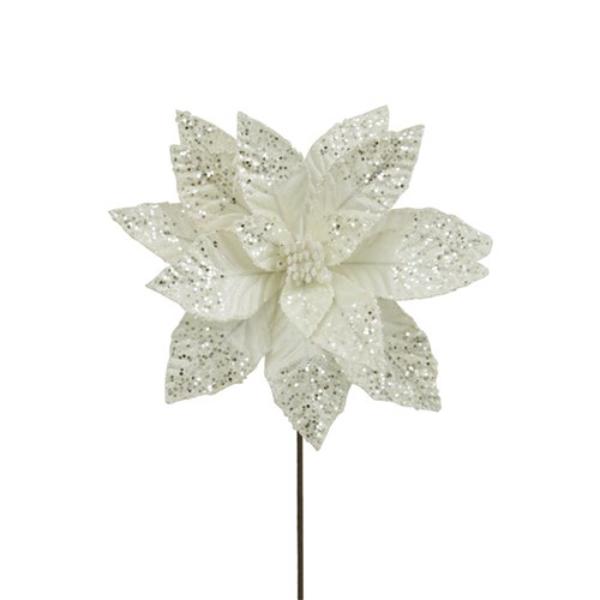 Ivory Velvet With Glitter Poinsettia Stem - 50cm