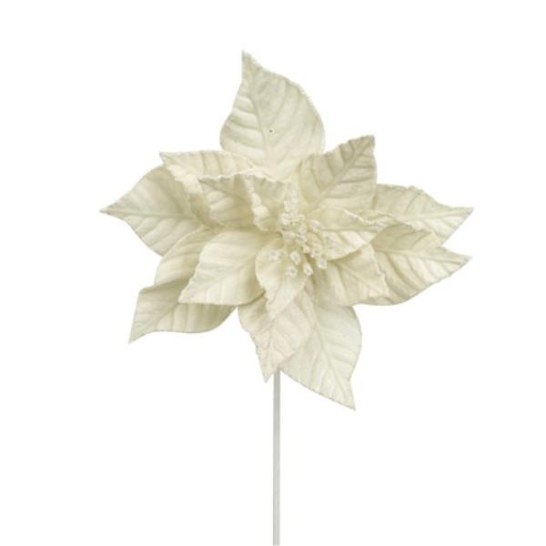Ivory Velvet Poinsettia Stem - 50cm