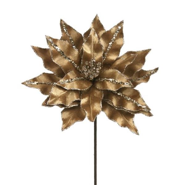 Iced Coffee & Glitter Poinsettia Stem - 50cm