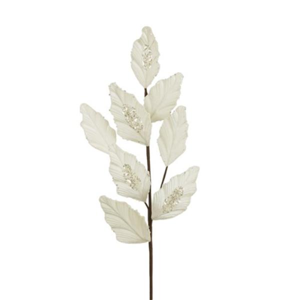 Ivory With Glitter Leaf Stem - 74cm