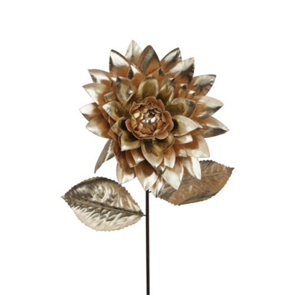 Gold Dahlia Stem With Leaves - 23cm