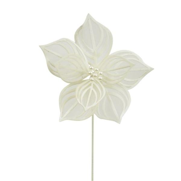 Ivory Lace Poinsettia Stem - 50cm