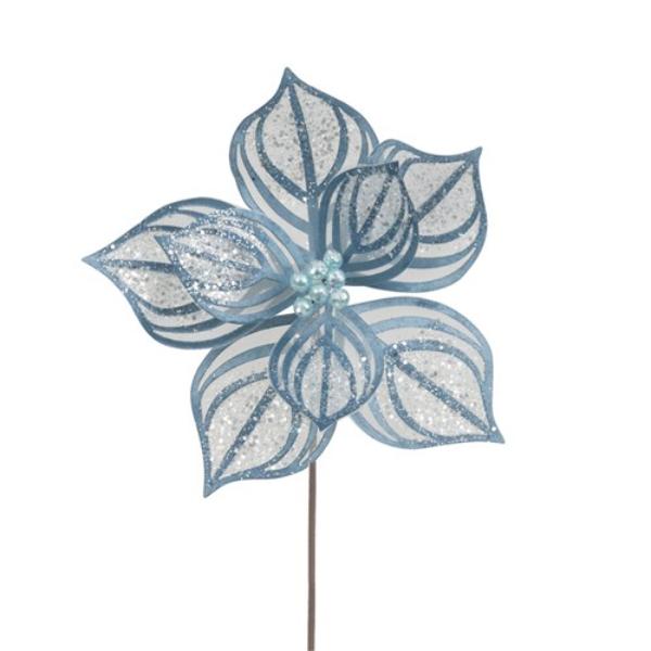 Blue Denim Lace Poinsettia Stem - 50cm