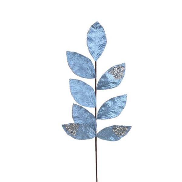Cerulean Blue Velvet Leaf Stem - 75cm