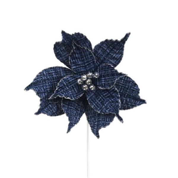 Blue Tweed Poinsettia Stem - 50cm