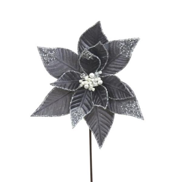 Midnight Grey Velvet & Glitter Stem - 50cm