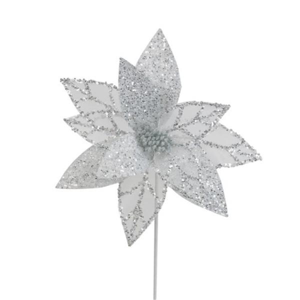 White Silver Poinsettia Stem - 50cm