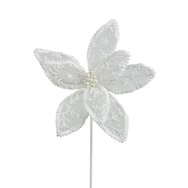 White Lace Poinsettia Stem - 50cm