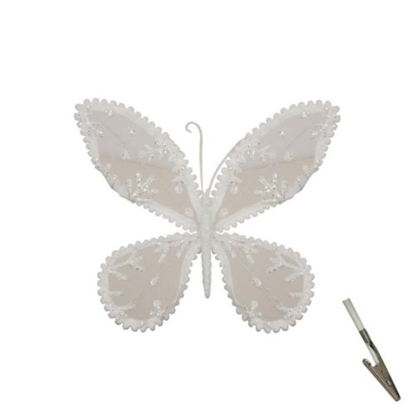 White Lace Butterfly With Clip - 20cm
