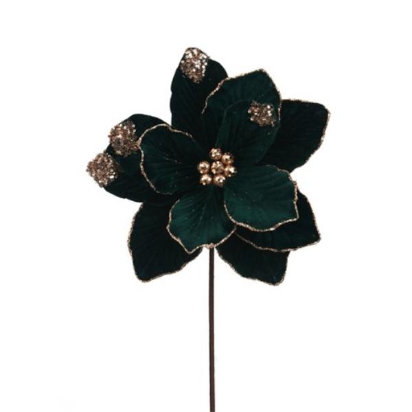 Emerald Green & Glitter Poinsettia Stem - 50cm