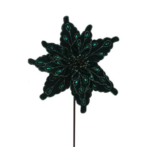 Emerald Green Poinsettia With Jewels - 50cm