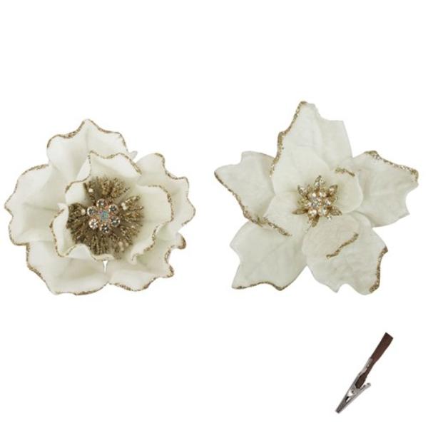 Ivory Poinsettia & Magnolia Clip - 14cm