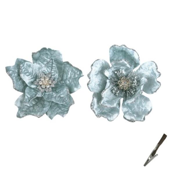 Arctic Blue Poinsettia Or Magnolia Clip - 14cm
