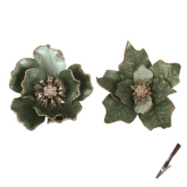 Sage Poinsettia Or Magnolia Clip - 14cm