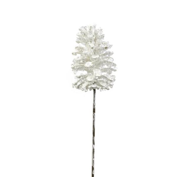 White Crystal Pinecone Stem - 15cm