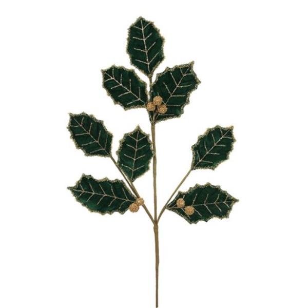 Emerald Green With Gold Holly Stem - 69cm
